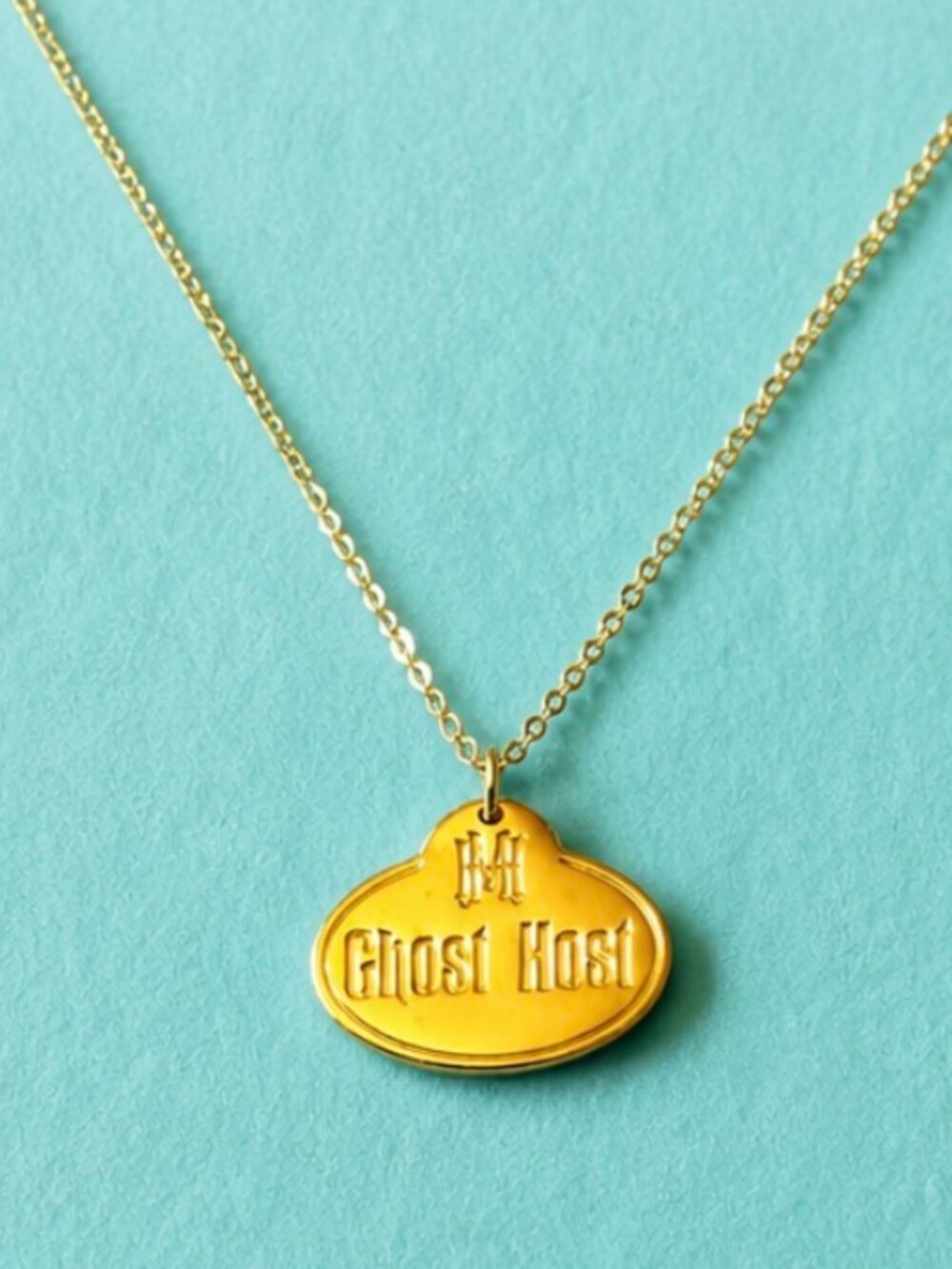 10k Solid Gold Ghost Host Name Tag 15mm x 20mm Pendant Necklace